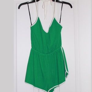 💕Sale2 for $10!Green halter varsity style romper.